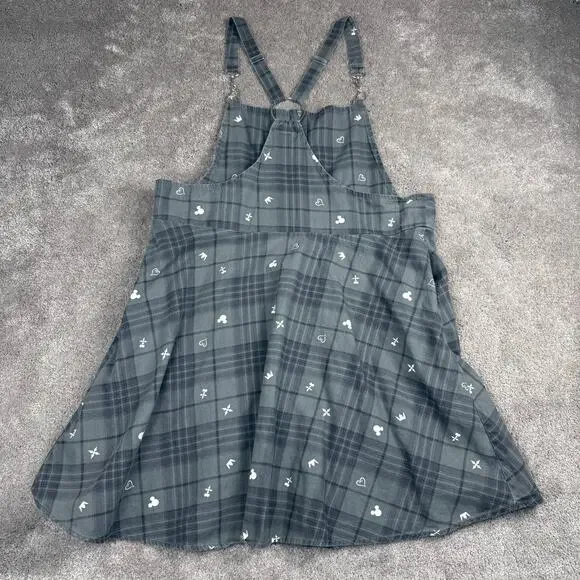 Kingdom Hearts Disney Plaid Pinafore Overall Dress Gray Goth Punk Size L Skirt - Picture 3 of 4